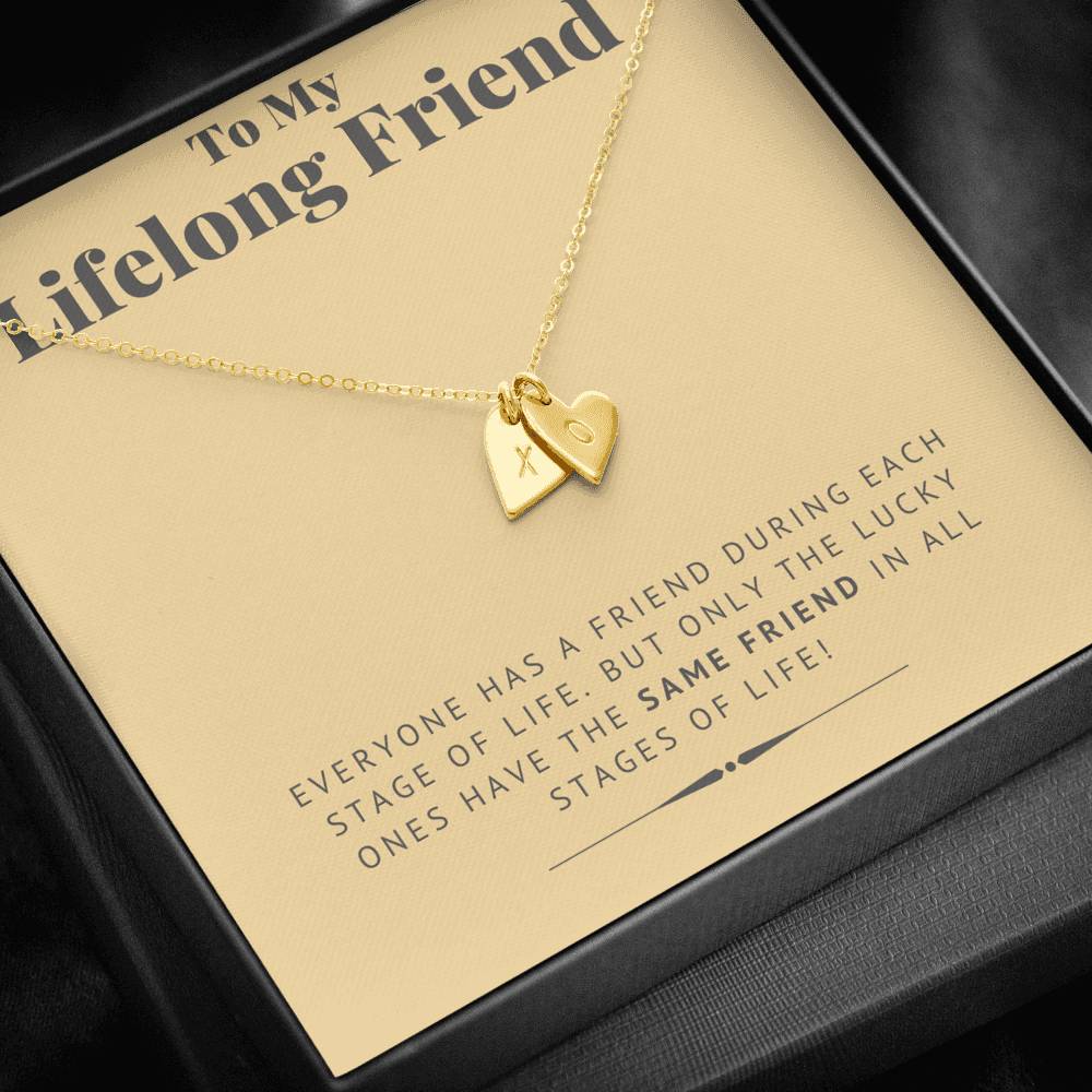 TO MY LIFELONG FRIEND "SAME FRIEND" CUSTOM NAME INITIALS HEARTS NECKLACE GIFT SET - ON CLOUD NINE GIFTS