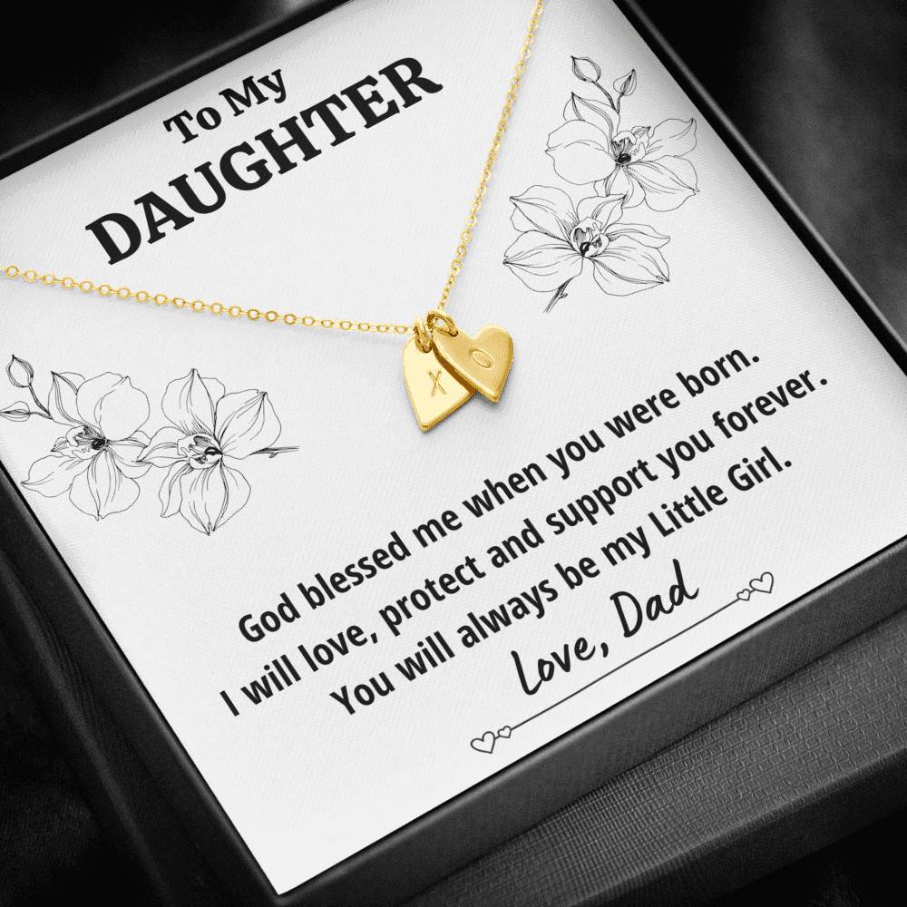 TO MY DAUGHTER FROM DAD "LITTLE GIRL" CUSTOM NAME INITIALS ENGRAVING HEARTS NECKLACE GIFT SET - ON CLOUD NINE GIFTS