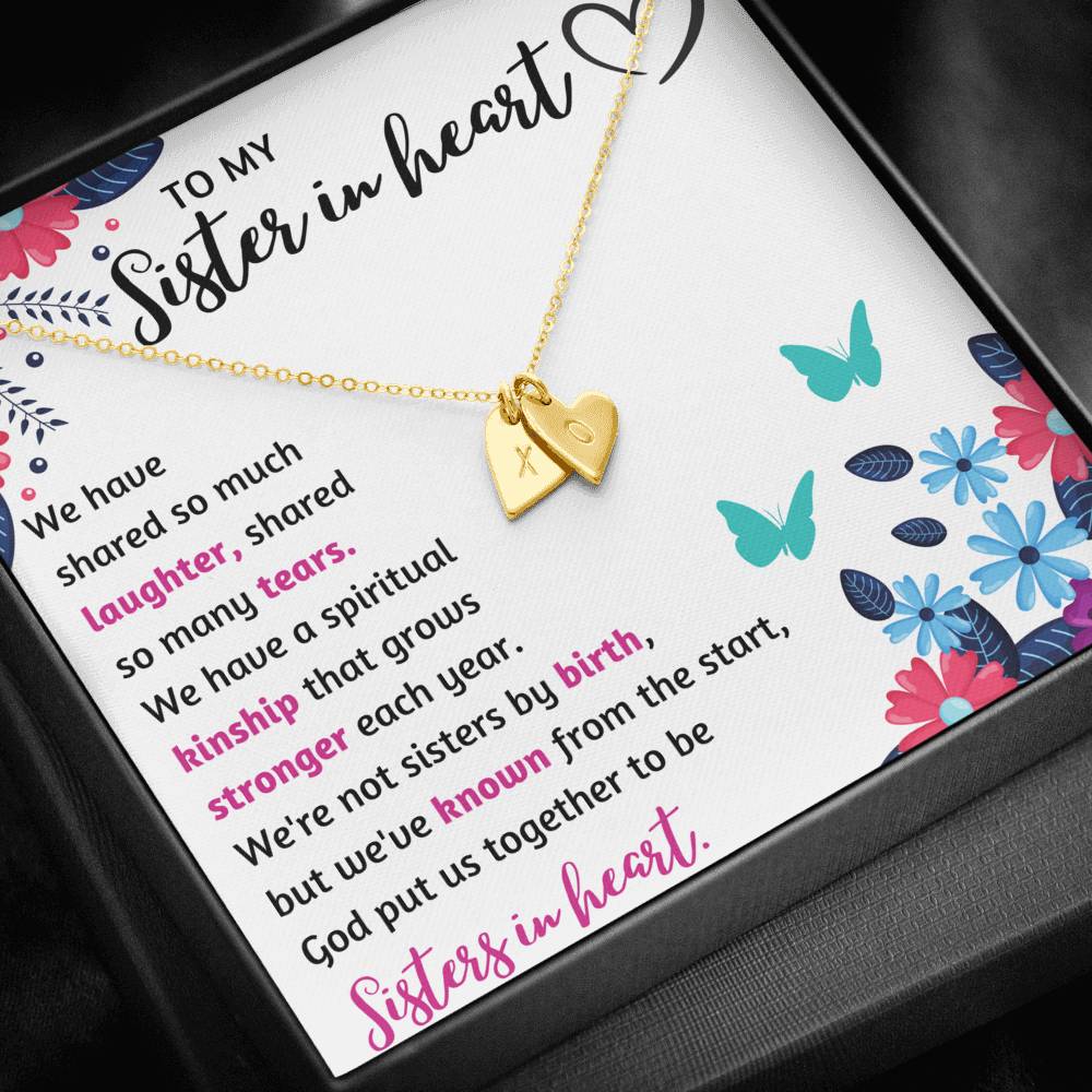 TO MY SISTER IN HEART CUSTOM NAME INITIALS ENGRAVING HEARTS NECKLACE GIFT SET - ON CLOUD NINE GIFTS