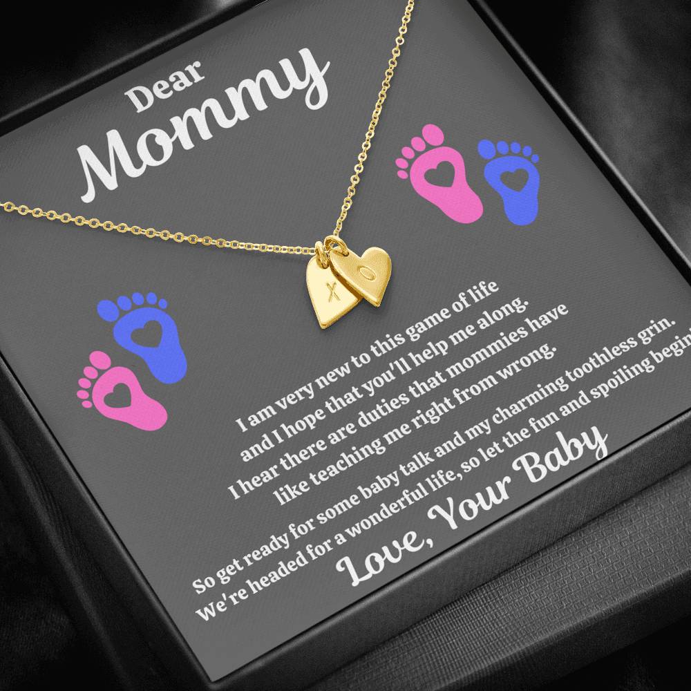 DEAR MOMMY "SPOILING HEART-FEET" CUSTOM NAME INITIALS ENGRAVING HEARTS NECKLACE GIFT SET - ON CLOUD NINE GIFTS