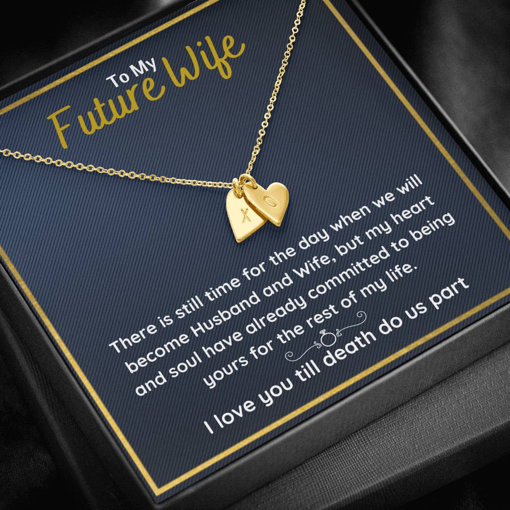 TO MY FUTURE WIFE "COMMITTED" CUSTOM NAME INITIALS ENGRAVING HEARTS NECKLACE GIFT SET - ON CLOUD NINE GIFTS