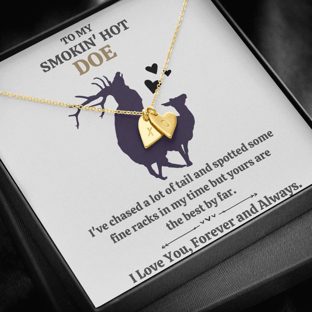 TO MY SMOKIN HOT DOE "TAIL - GOLDEN" CUSTOM NAME INITIALS ENGRAVING HEARTS NECKLACE GIFT SET - ON CLOUD NINE GIFTS