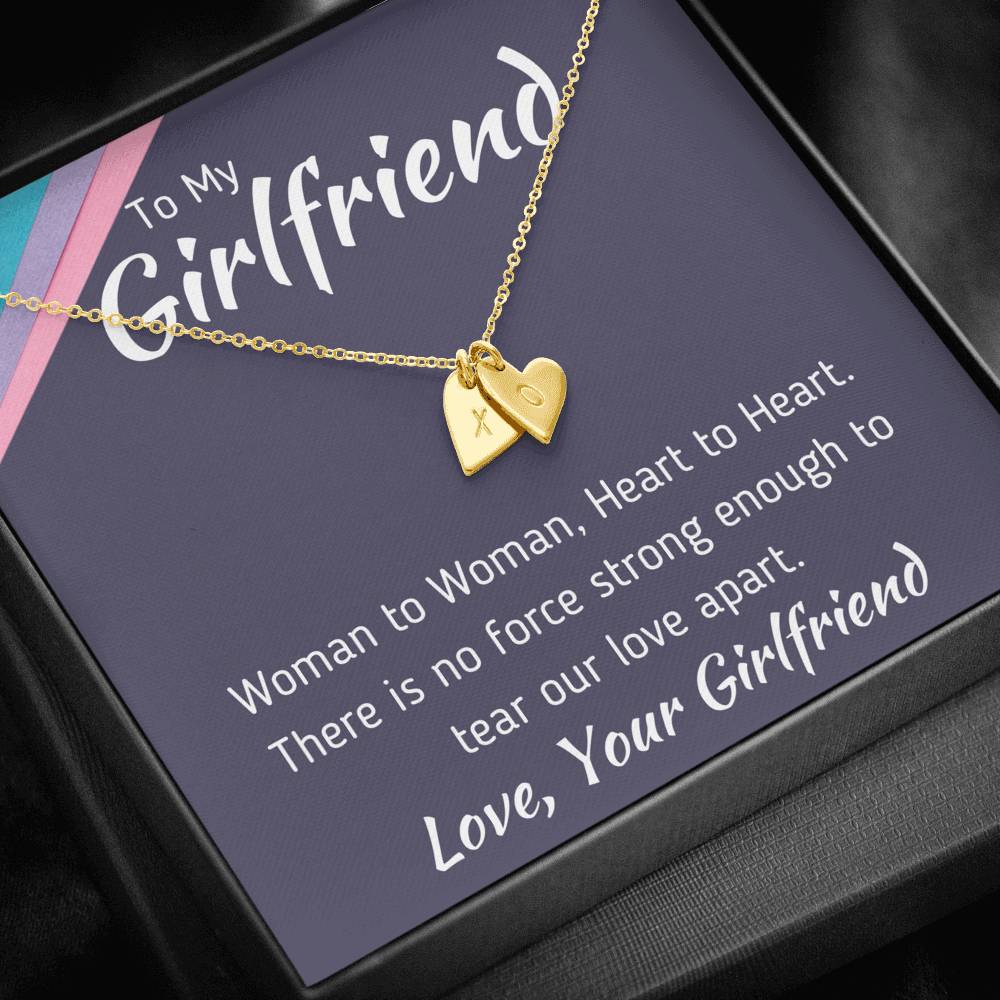 TO MY GIRLFRIEND "WOMAN TO WOMAN" CUSTOM NAME INITIALS ENGRAVING HEARTS NECKLACE GIFT SET - ON CLOUD NINE GIFTS