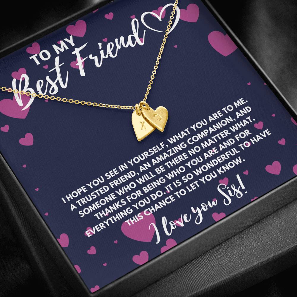 TO MY BEST FRIEND CUSTOM NAME INITIALS ENGRAVING HEARTS NECKLACE GIFT SET - ON CLOUD NINE GIFTS