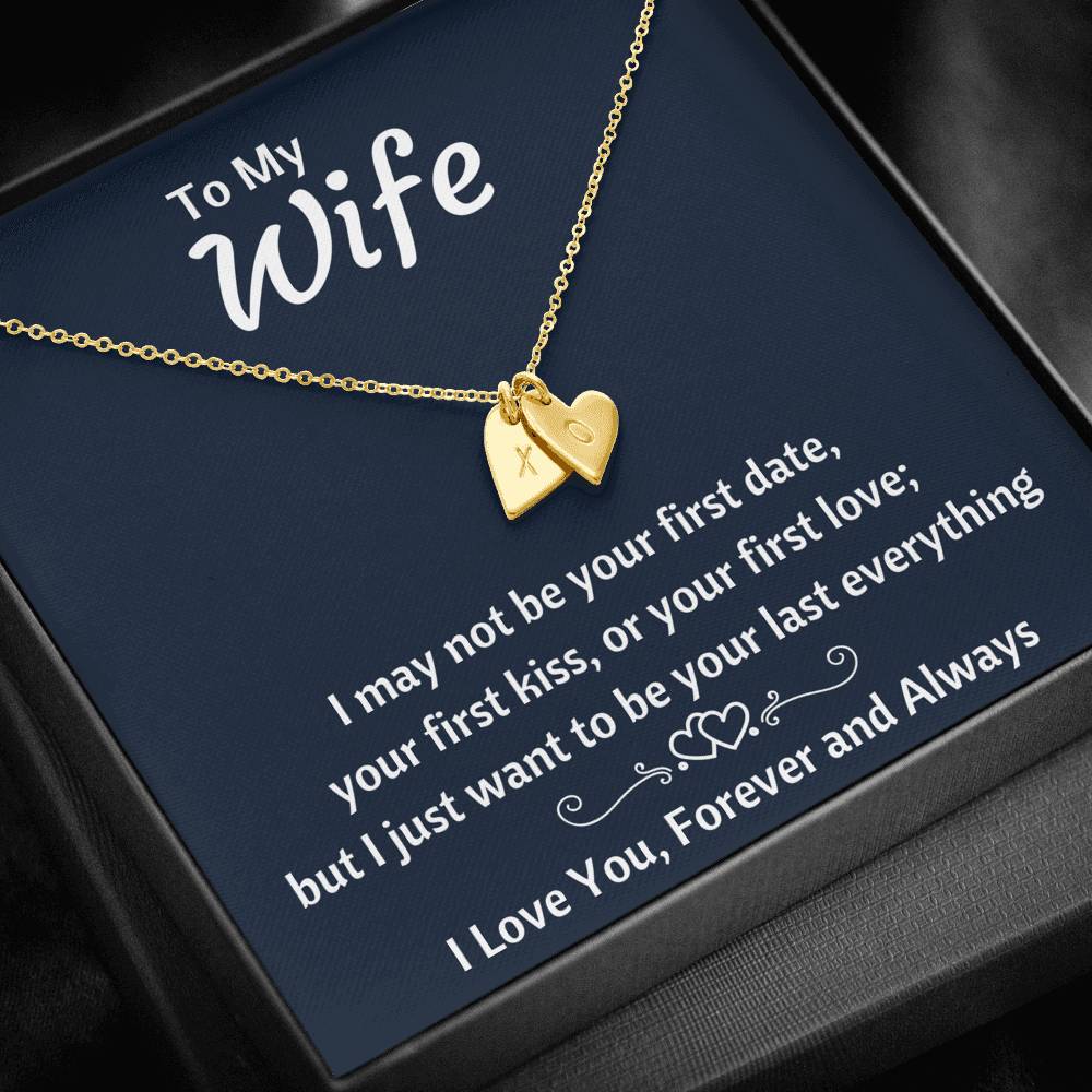 TO MY WIFE "YOUR LAST EVERYTHING" CUSTOM NAME INITIALS ENGRAVING HEARTS NECKLACE GIFT SET - ON CLOUD NINE GIFTS