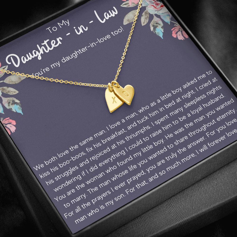 TO MY DAUGHTER IN LAW "DAUGHTER IN LOVE" CUSTOM NAME INITIALS ENGRAVING HEARTS NECKLACE GIFT SET - ON CLOUD NINE GIFTS