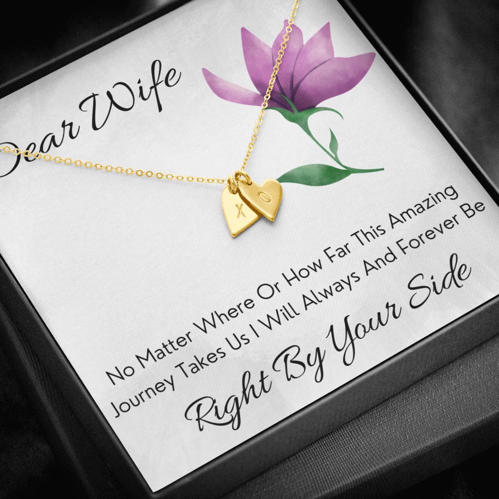 DEAR WIFE "BY YOUR SIDE" CUSTOM NAME INITIALS ENGRAVING HEARTS NECKLACE GIFT SET - ON CLOUD NINE GIFTS