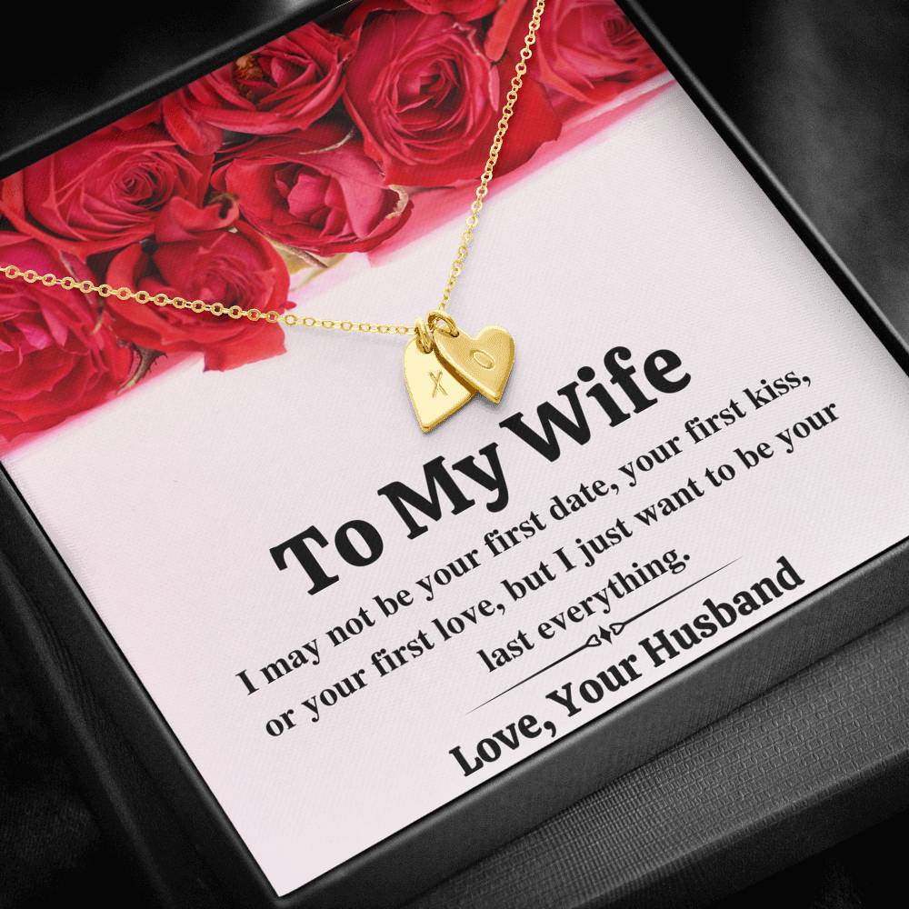 TO MY WIFE "LAST EVERYTHING - RED ROSES" CUSTOM NAME INITIALS ENGRAVING HEARTS NECKLACE GIFT SET - ON CLOUD NINE GIFTS