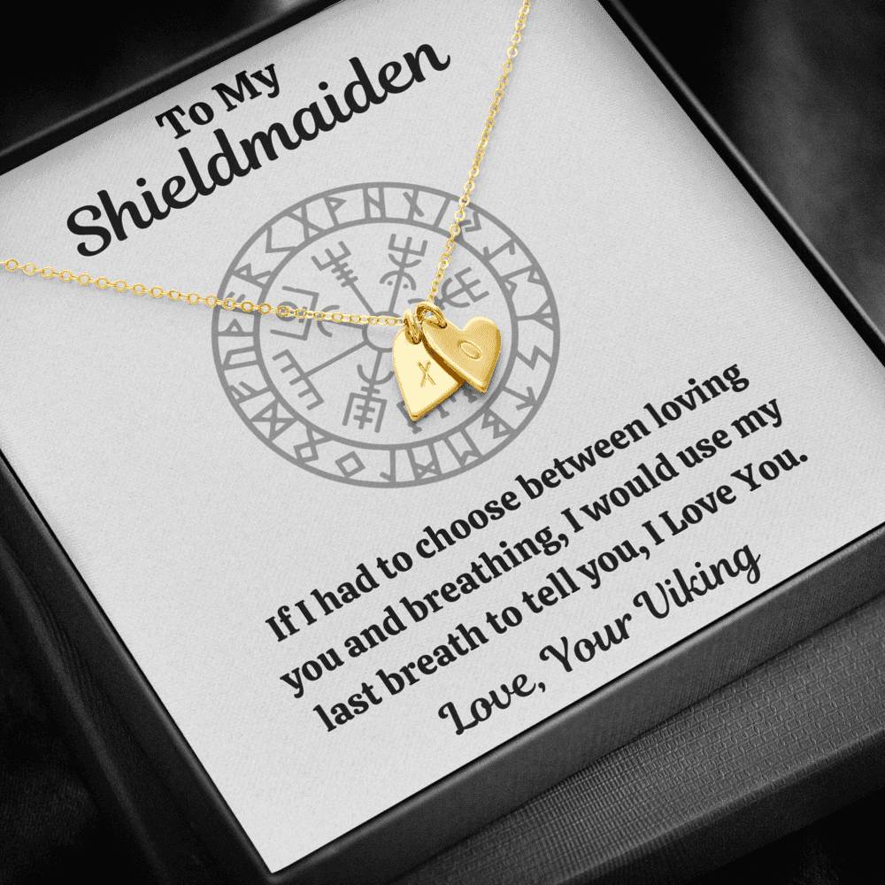 TO MY SHIELDMAIDEN "BREATHING" CUSTOM NAME INITIALS ENGRAVING HEARTS NECKLACE GIFT SET - ON CLOUD NINE GIFTS