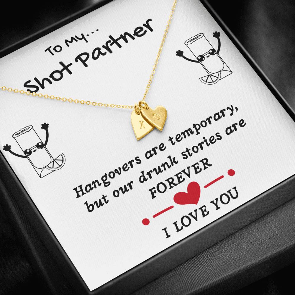 TO MY SHOT PARTNER CUSTOM NAME INITIALS ENGRAVING HEARTS NECKLACE GIFT SET - ON CLOUD NINE GIFTS