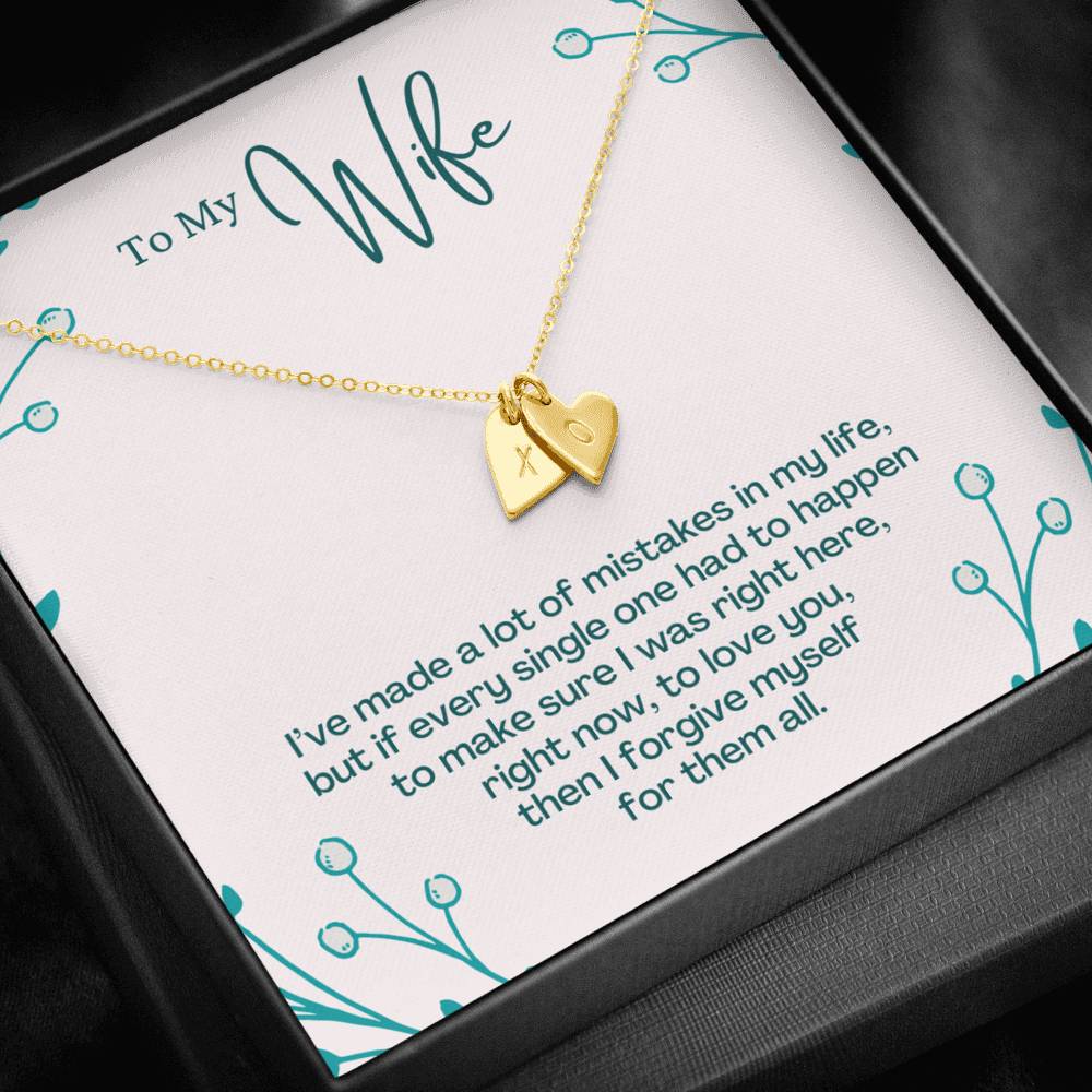 TO MY WIFE "MISTAKES - SO" CUSTOM NAME INITIALS ENGRAVING HEARTS NECKLACE GIFT SET - ON CLOUD NINE GIFTS