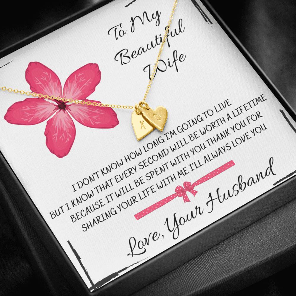 TO MY BEAUTIFUL WIFE "EVERY SECOND" CUSTOM NAME INITIALS ENGRAVING HEARTS NECKLACE GIFT SET - ON CLOUD NINE GIFTS