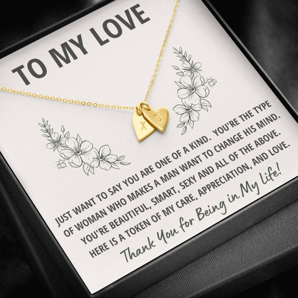 TO MY LOVE "TOKEN" CUSTOM NAME INITIALS ENGRAVING HEARTS NECKLACE GIFT SET - ON CLOUD NINE GIFTS