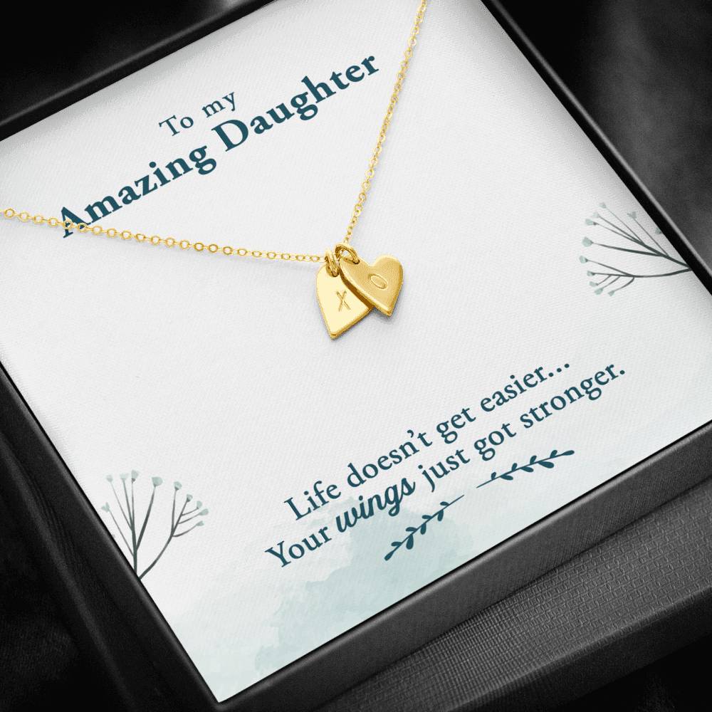 TO MY AMAZING DAUGHTER "WINGS" CUSTOM NAME INITIALS ENGRAVING HEARTS NECKLACE GIFT SET - ON CLOUD NINE GIFTS