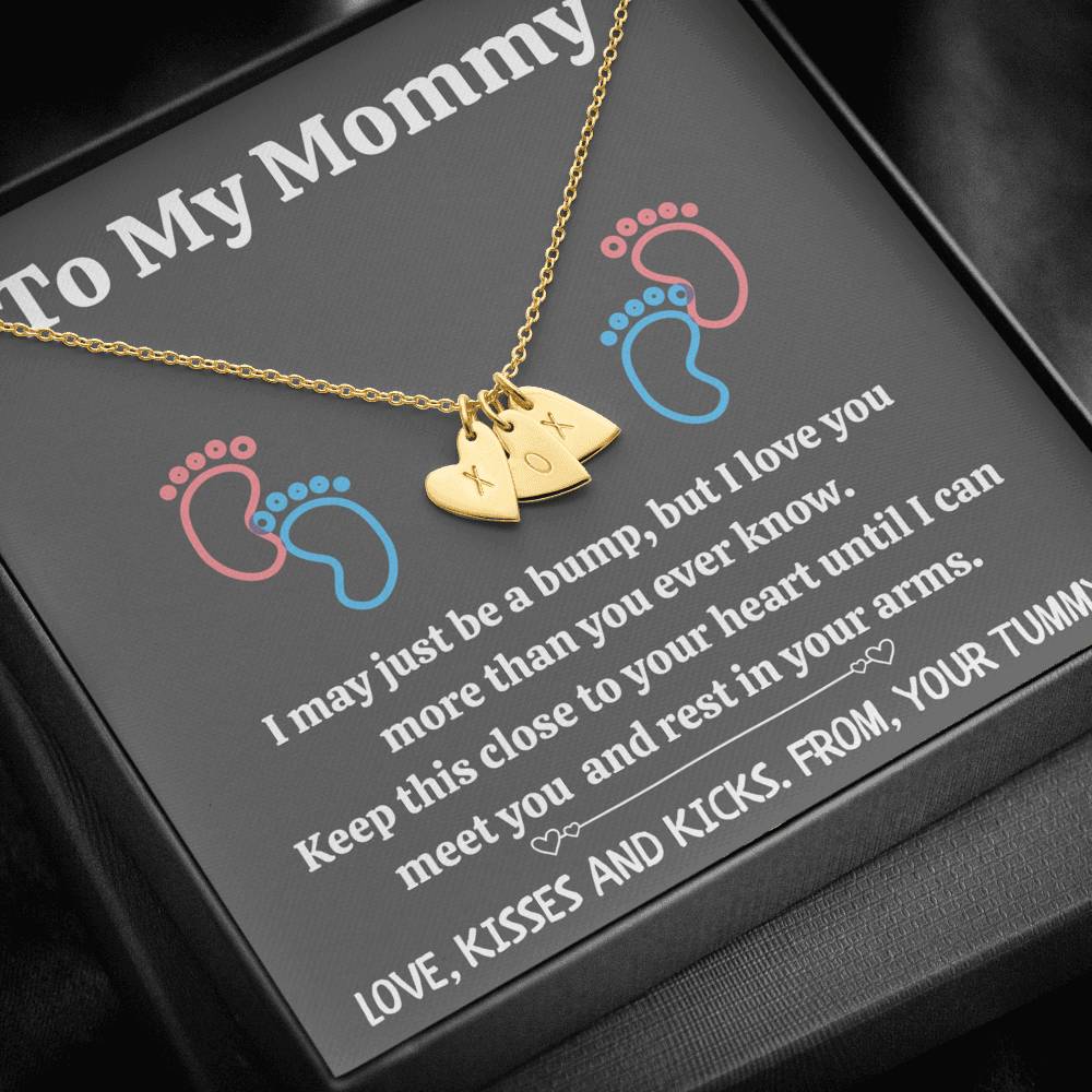 TO MY MOMMY "BABY FEET - GRAY" CUSTOM NAME INITIALS ENGRAVING HEARTS NECKLACE GIFT SET - ON CLOUD NINE GIFTS