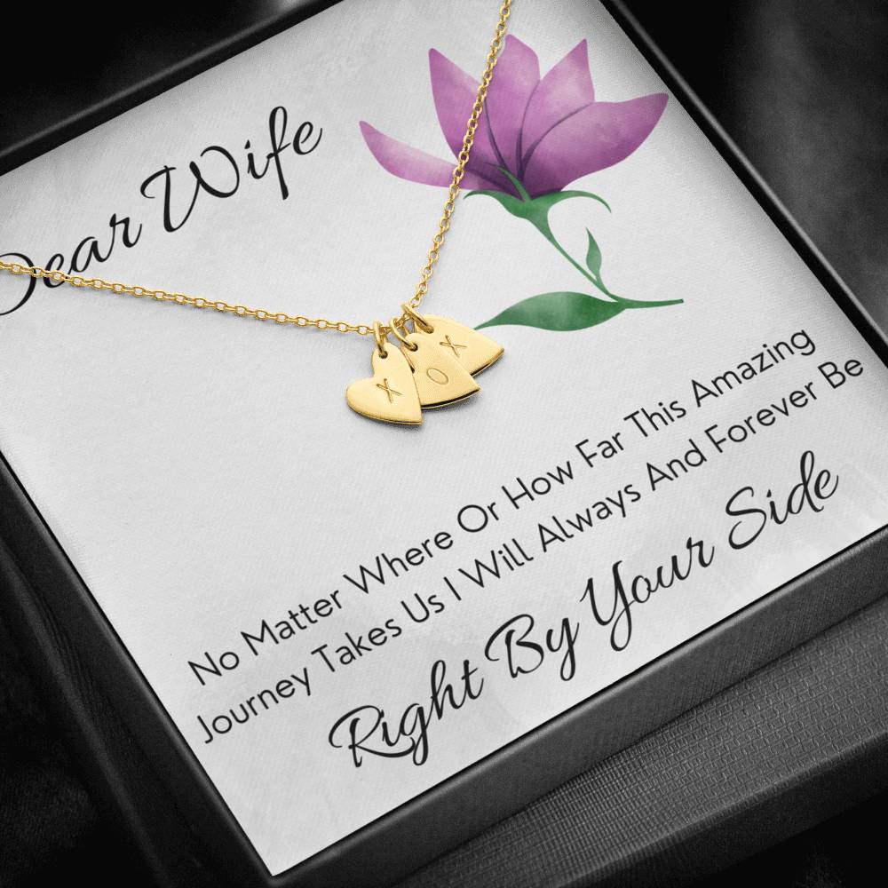 DEAR WIFE "BY YOUR SIDE" CUSTOM NAME INITIALS ENGRAVING HEARTS NECKLACE GIFT SET - ON CLOUD NINE GIFTS