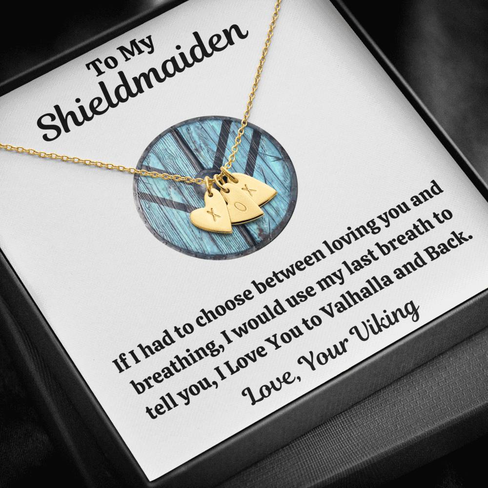 TO MY SHIELDMAIDEN "BREATHING - BLUE" CUSTOM NAME INITIALS ENGRAVING HEARTS NECKLACE GIFT SET - ON CLOUD NINE GIFTS