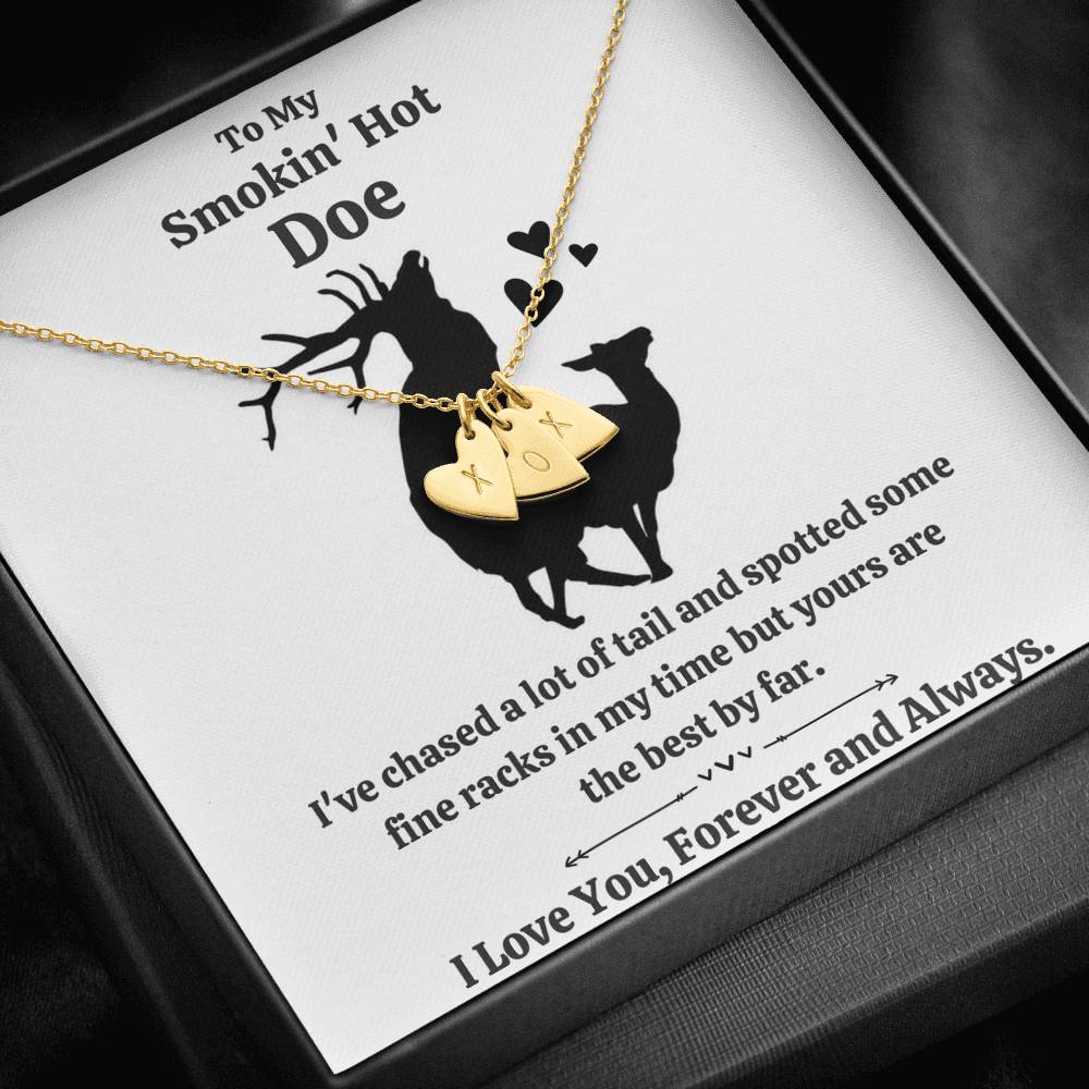 TO MY SMOKIN' HOT DOE "TAIL" CUSTOM NAME INITIALS ENGRAVING HEARTS NECKLACE GIFT SET - ON CLOUD NINE GIFTS