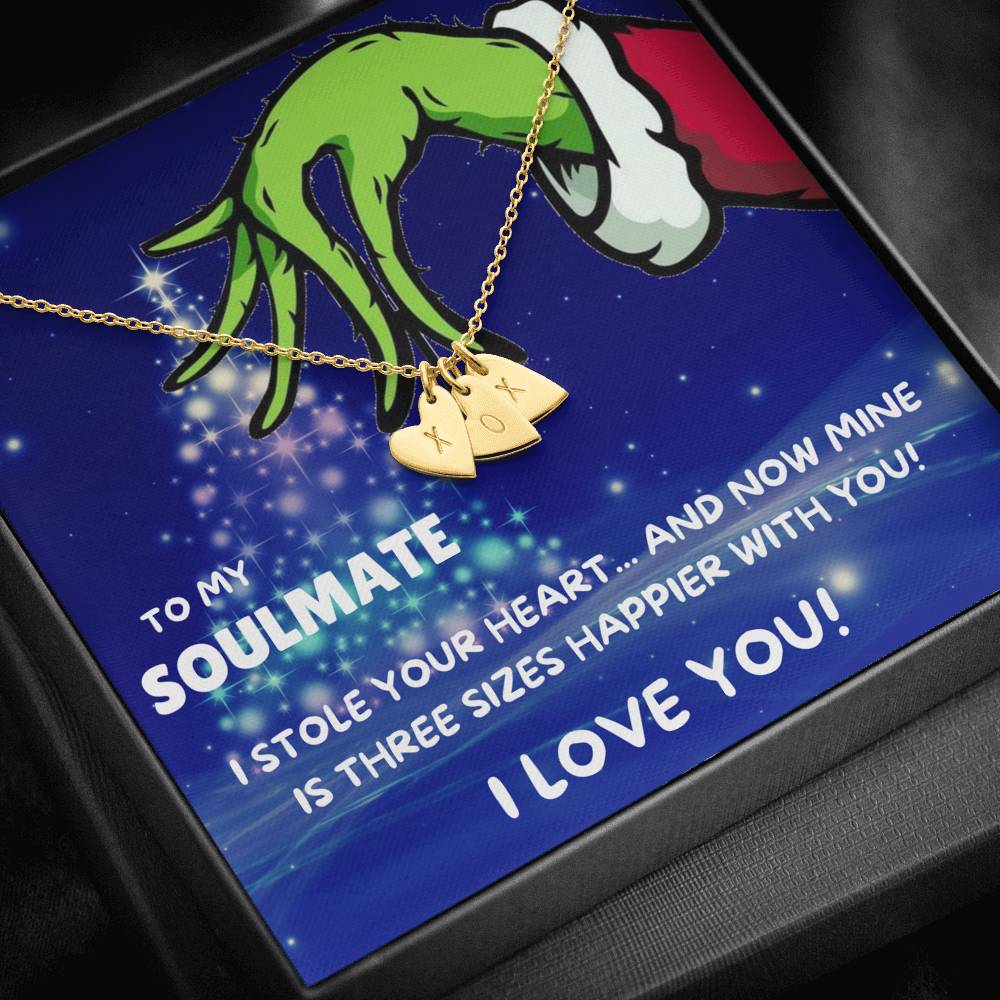 TO MY SOULMATE "THREE SIZES HAPPIER - TREE" CUSTOM NAME INITIALS ENGRAVING HEARTS NECKLACE GIFT SET - ON CLOUD NINE GIFTS