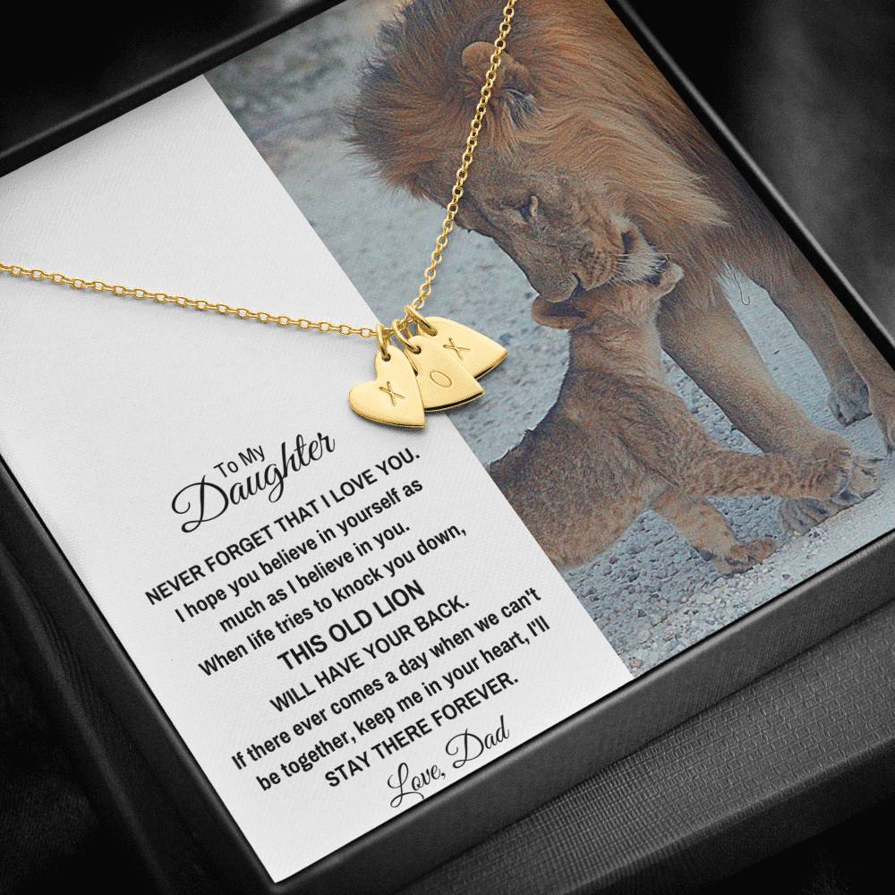 TO MY DAUGHTER "THIS OLD LION" CUSTOM NAME INITIALS ENGRAVING HEARTS NECKLACE GIFT SET - ON CLOUD NINE GIFTS