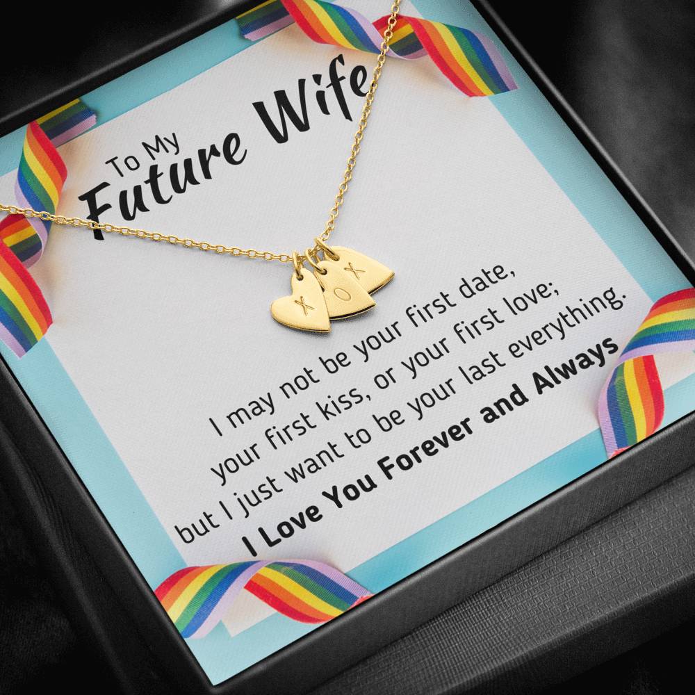 TO MY FUTURE WIFE LGBT CUSTOM NAME INITIALS ENGRAVING HEARTS NECKLACE GIFT SET - ON CLOUD NINE GIFTS