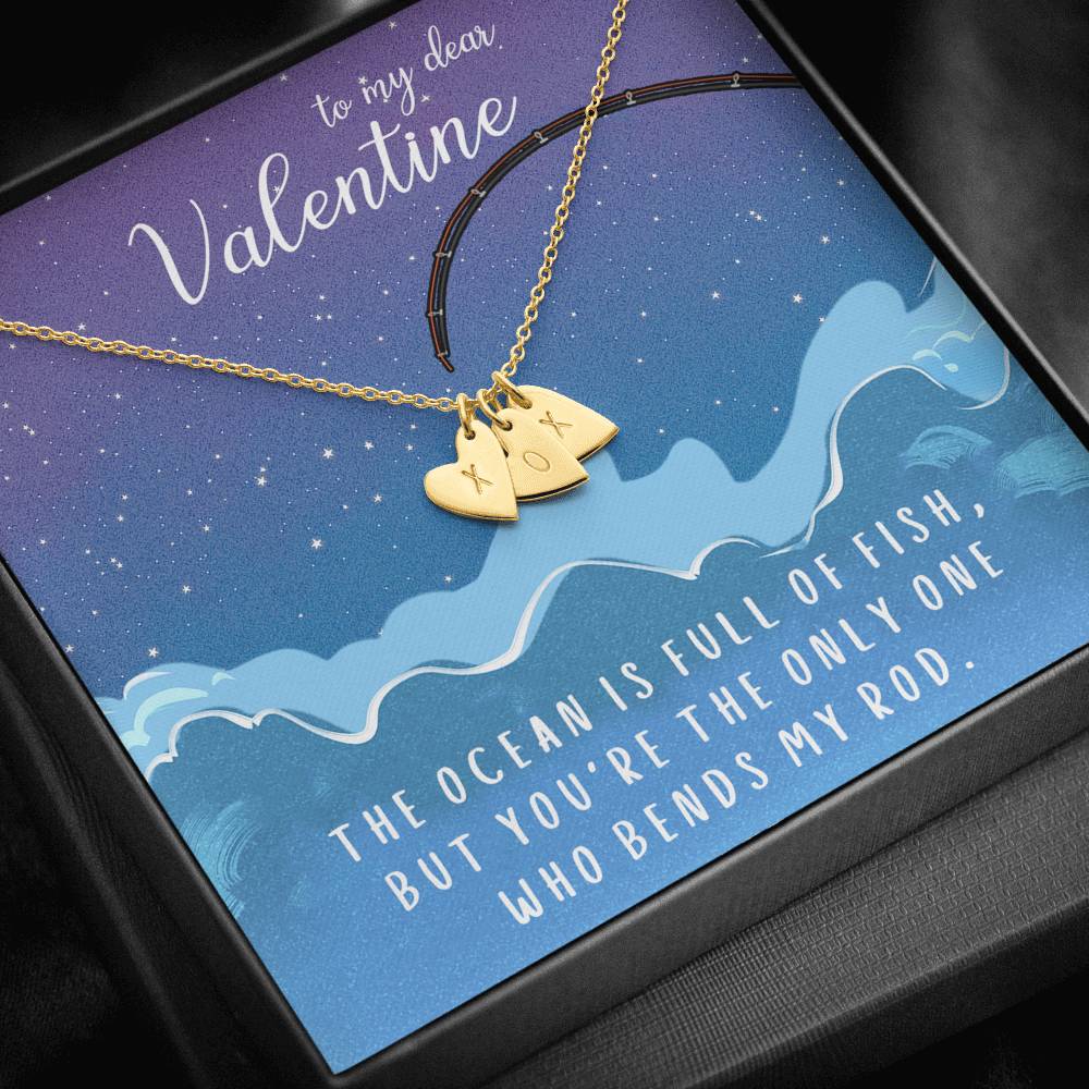TO MY DEAR VALENTINE "FISH" CUSTOM NAME INITIALS ENGRAVING HEARTS NECKLACE GIFT SET - ON CLOUD NINE GIFTS