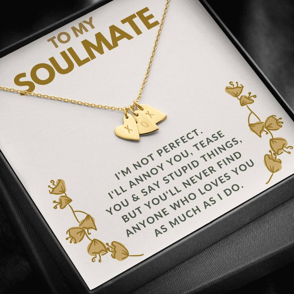 TO MY SOULMATE "TEASE YOU" CUSTOM NAME INITIALS ENGRAVING HEARTS NECKLACE GIFT SET - ON CLOUD NINE GIFTS