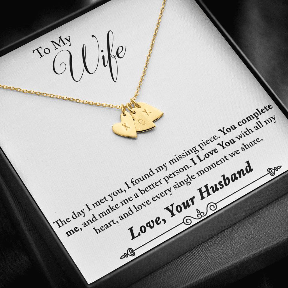 TO MY WIFE "MISSING PIECE - SO" CUSTOM NAME INITIALS ENGRAVING HEARTS NECKLACE GIFT SET - ON CLOUD NINE GIFTS