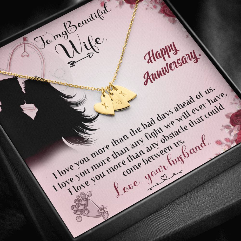 TO MY BEAUTIFUL WIFE "ANY FIGHT" CUSTOM NAME INITIALS ENGRAVING HEARTS NECKLACE ANNIVERSARY GIFT SET - ON CLOUD NINE GIFTS