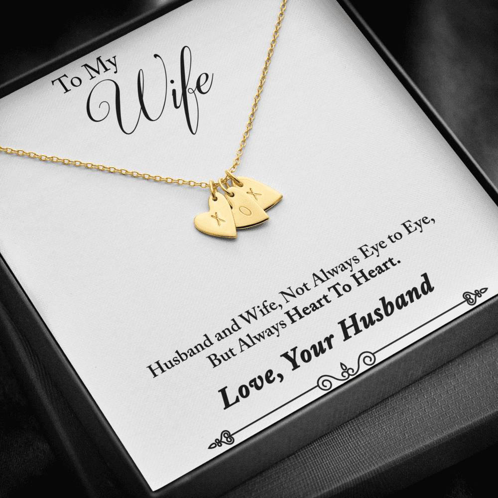 TO MY WIFE "HEART TO HEART - SO" CUSTOM NAME INITIALS ENGRAVING HEARTS NECKLACE GIFT SET - ON CLOUD NINE GIFTS