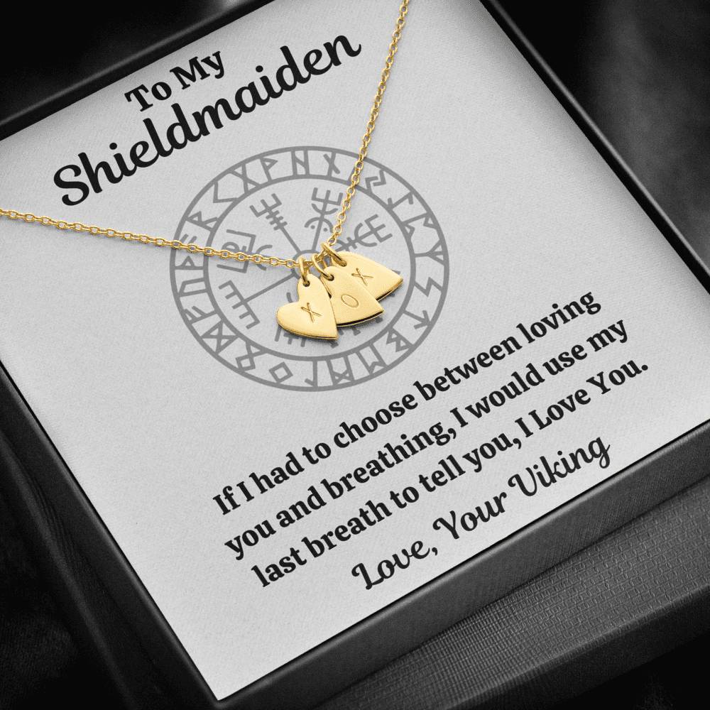 TO MY SHIELDMAIDEN "BREATHING" CUSTOM NAME INITIALS ENGRAVING HEARTS NECKLACE GIFT SET - ON CLOUD NINE GIFTS