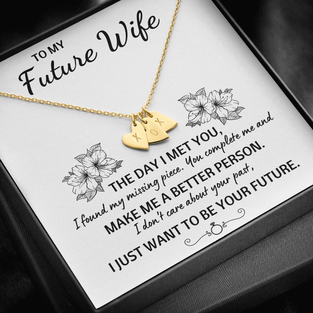 TO MY FUTURE WIFE "YOUR FUTURE" CUSTOM NAME INITIALS ENGRAVING HEARTS NECKLACE GIFT SET - ON CLOUD NINE GIFTS