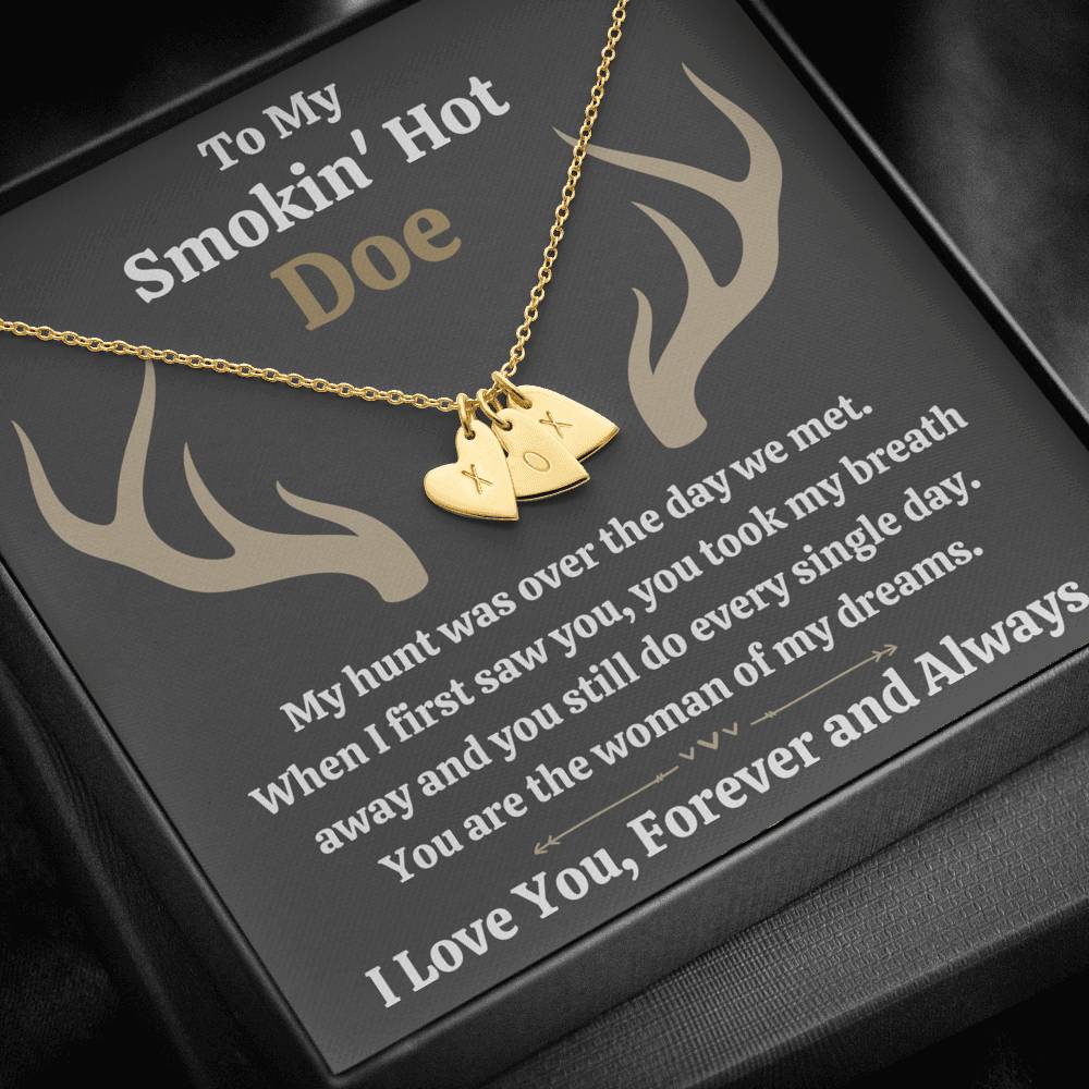 TO MY SMOKIN HOT DOE "DREAMS - DARK" CUSTOM NAME INITIALS ENGRAVING HEARTS NECKLACE GIFT SET - ON CLOUD NINE GIFTS