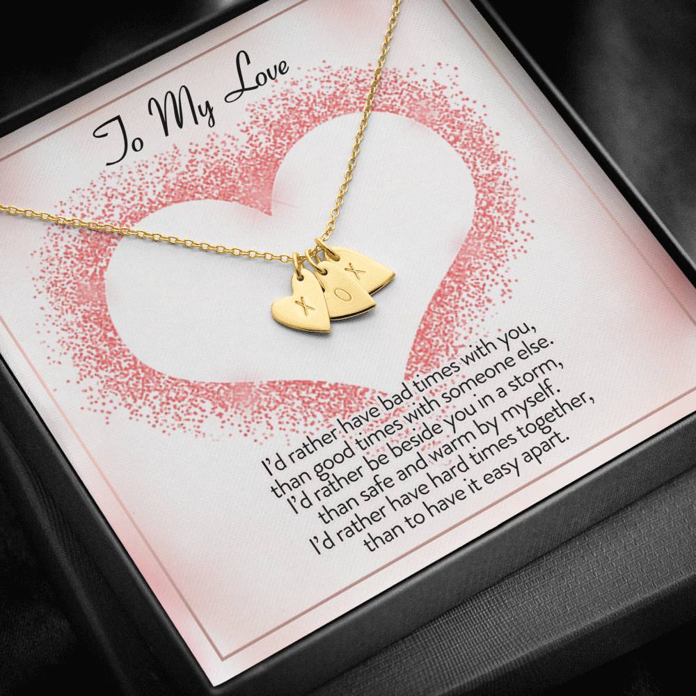 TO MY LOVE "I'D RATHER" CUSTOM NAME INITIALS ENGRAVING HEARTS NECKLACE GIFT SET - ON CLOUD NINE GIFTS