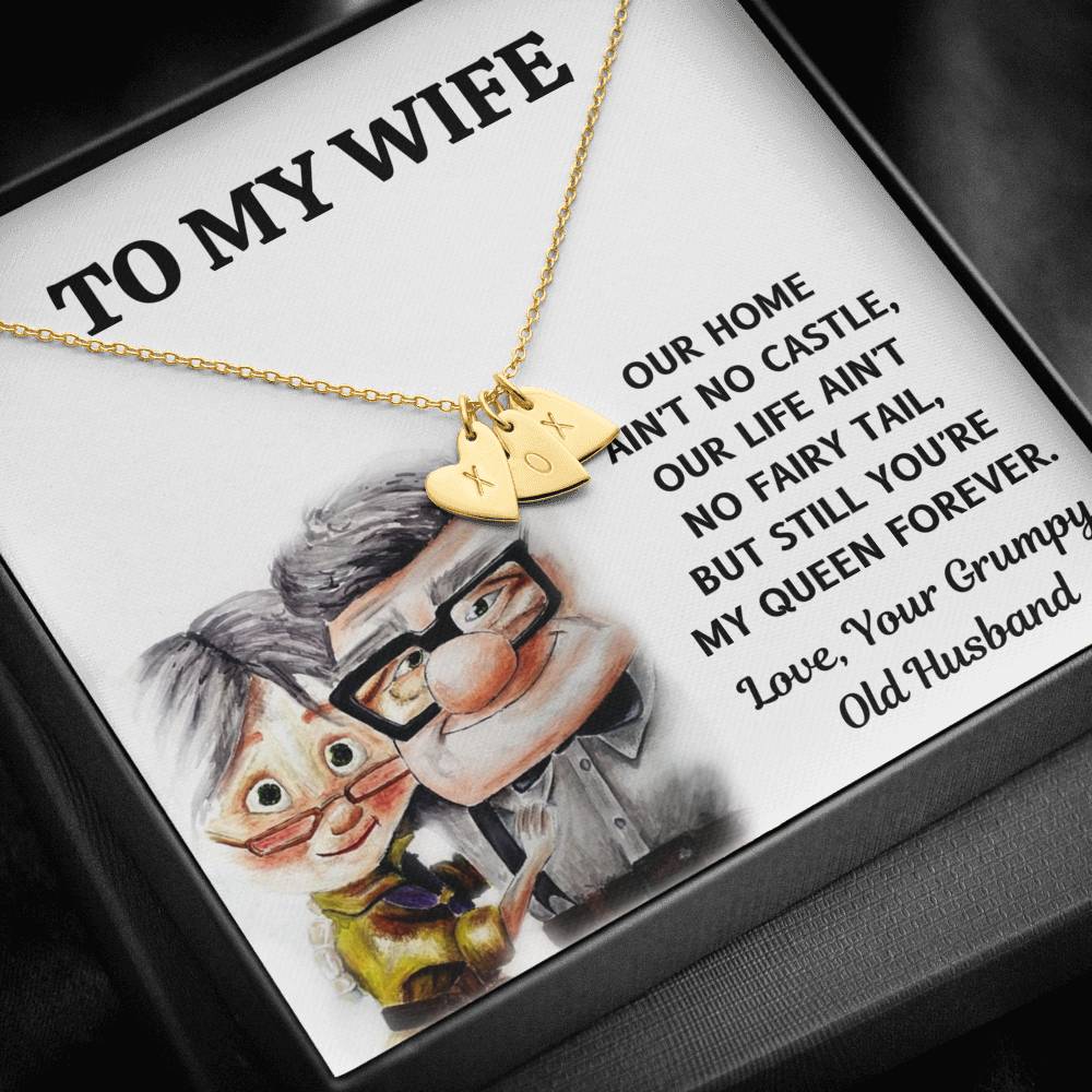 TO MY WIFE "CASTLE - UP" CUSTOM NAME INITIALS ENGRAVING HEARTS NECKLACE GIFT SET - ON CLOUD NINE GIFTS