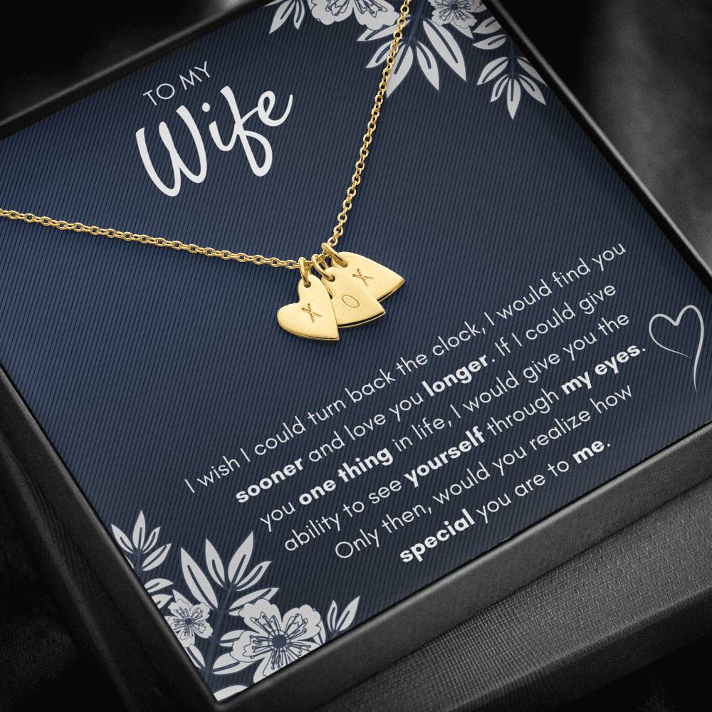TO MY WIFE "FIND YOU SOONER" CUSTOM NAME INITIALS ENGRAVING HEARTS NECKLACE GIFT SET - ON CLOUD NINE GIFTS