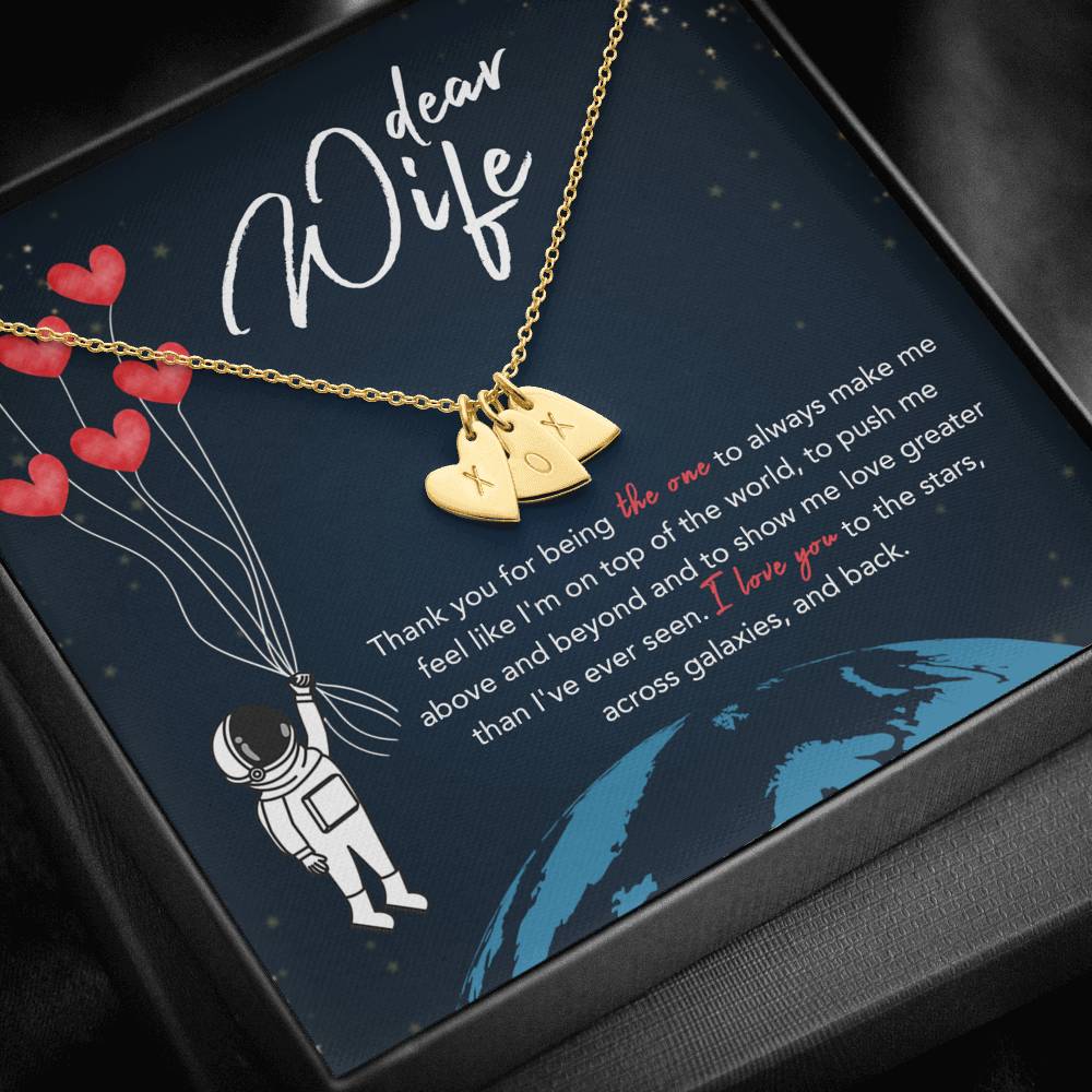 DEAR WIFE "STARS" CUSTOM NAME INITIALS ENGRAVING HEARTS NECKLACE GIFT SET - ON CLOUD NINE GIFTS