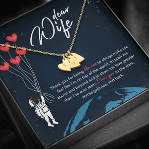 DEAR WIFE "STARS" CUSTOM NAME INITIALS ENGRAVING HEARTS NECKLACE GIFT SET - ON CLOUD NINE GIFTS