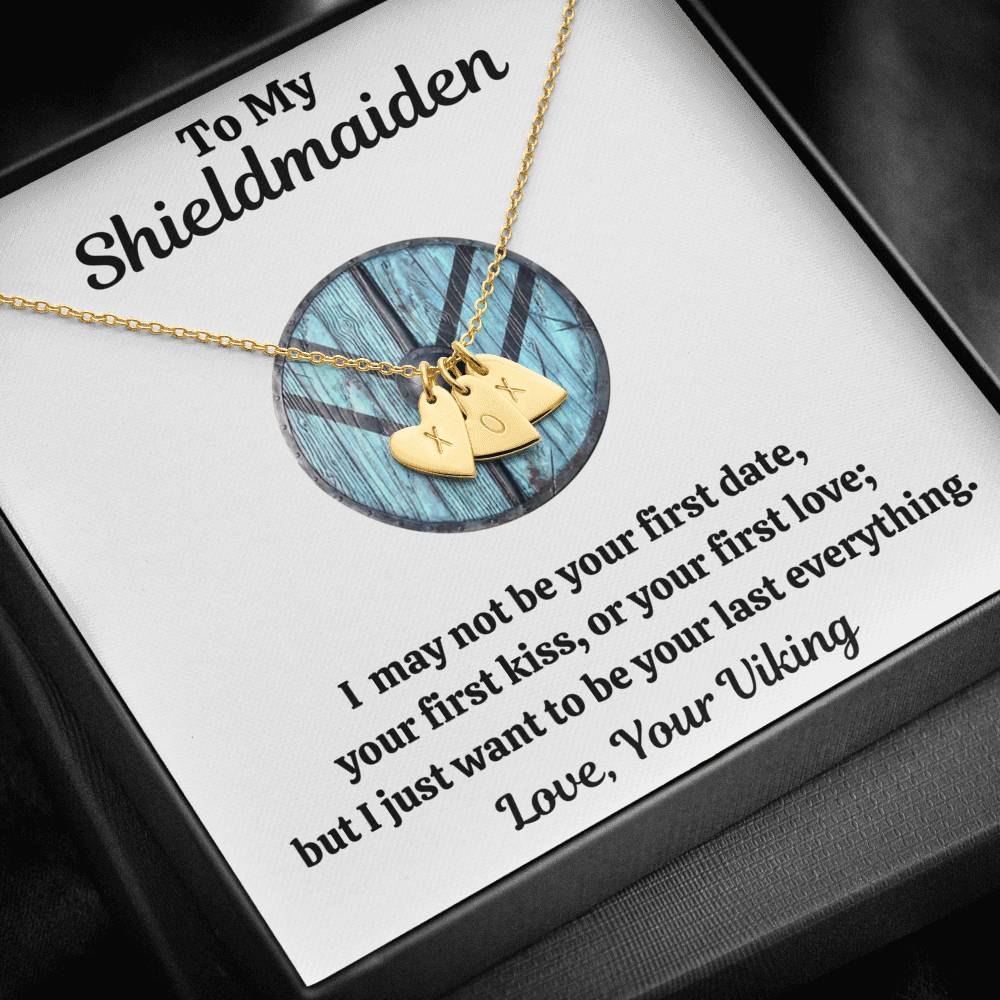TO MY SHIELDMAIDEN "LAST EVERYTHING - BLUE" CUSTOM NAME INITIALS ENGRAVING HEARTS NECKLACE GIFT SET - ON CLOUD NINE GIFTS