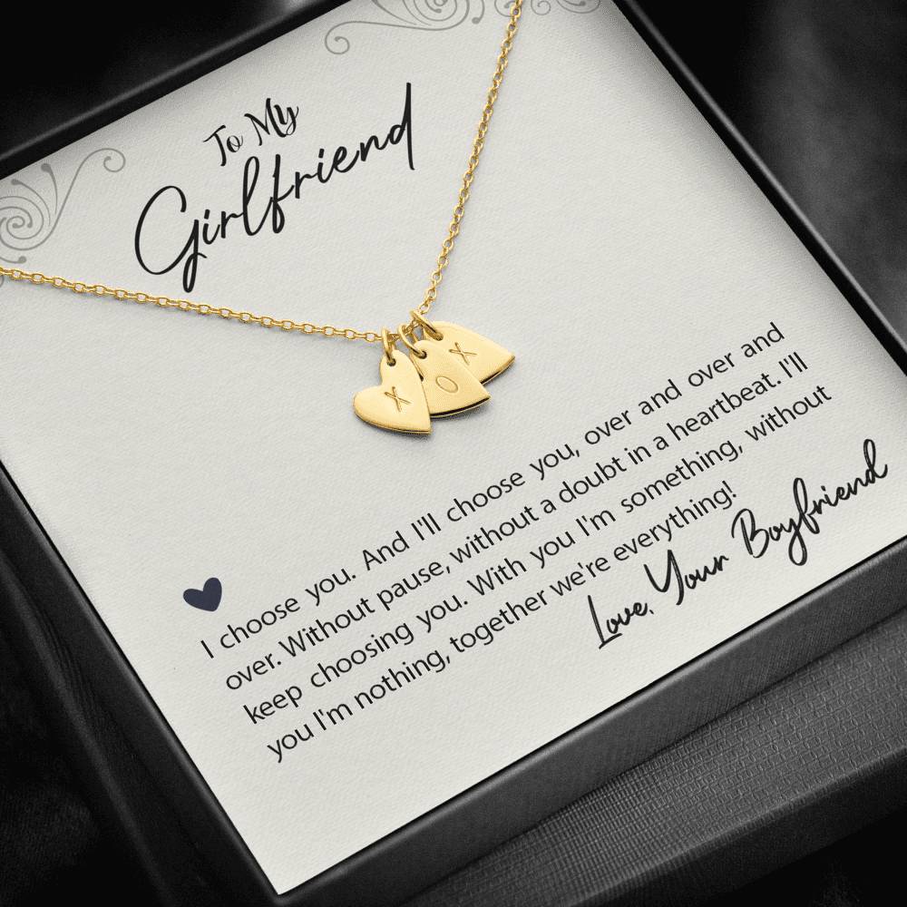 TO MY GIRLFRIEND "WE'RE EVERYTHING" CUSTOM NAME INITIALS ENGRAVING HEARTS NECKLACE GIFT SET - ON CLOUD NINE GIFTS