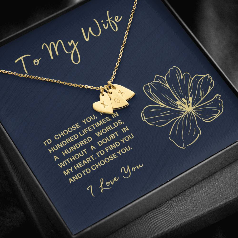 TO MY WIFE "HUNDRED LIFETIMES" CUSTOM NAME INITIALS ENGRAVING HEARTS NECKLACE GIFT SET - ON CLOUD NINE GIFTS