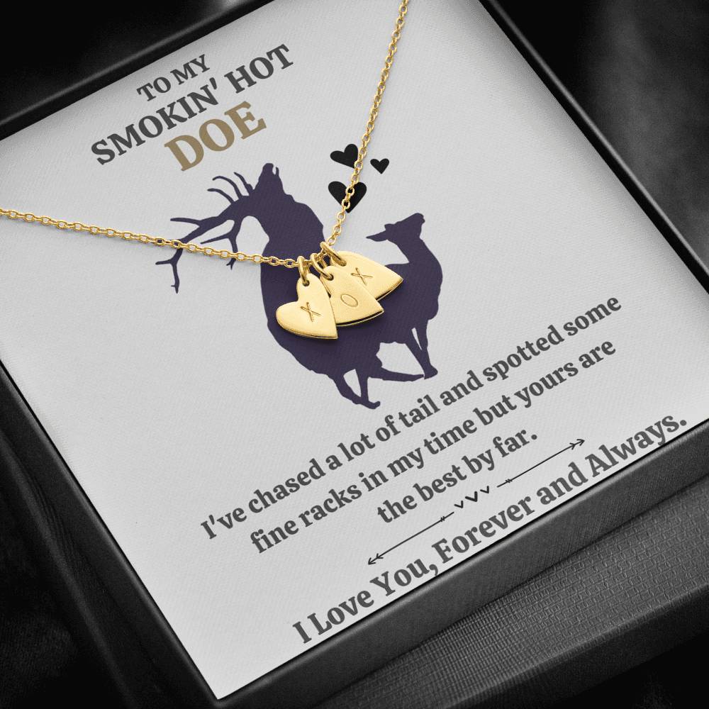 TO MY SMOKIN HOT DOE "TAIL - GOLDEN" CUSTOM NAME INITIALS ENGRAVING HEARTS NECKLACE GIFT SET - ON CLOUD NINE GIFTS