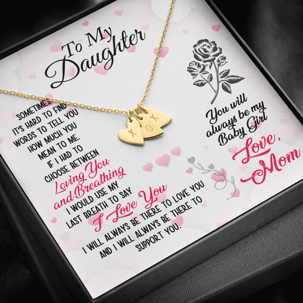 TO MY DAUGHTER "BREATHING" CUSTOM NAME INITIALS ENGRAVING HEARTS NECKLACE GIFT SET - ON CLOUD NINE GIFTS
