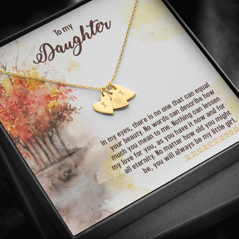 TO MY DAUGHTER "EQUAL YOUR BEAUTY - FALL" CUSTOM NAME INITIALS ENGRAVING HEARTS NECKLACE GIFT SET - ON CLOUD NINE GIFTS