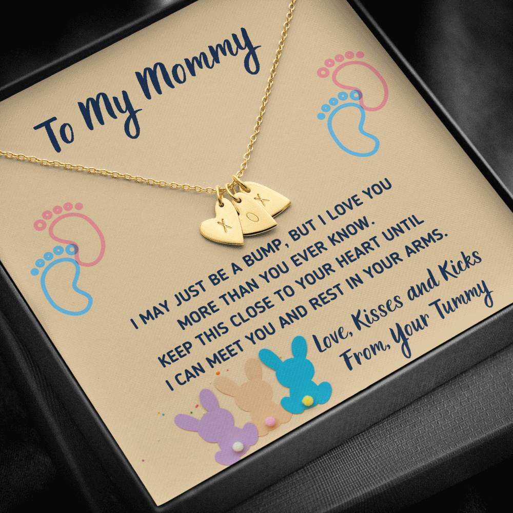 TO MY MOMMY "CUTE BUNNIES" CUSTOM NAME INITIALS ENGRAVING HEARTS NECKLACE GIFT SET - ON CLOUD NINE GIFTS
