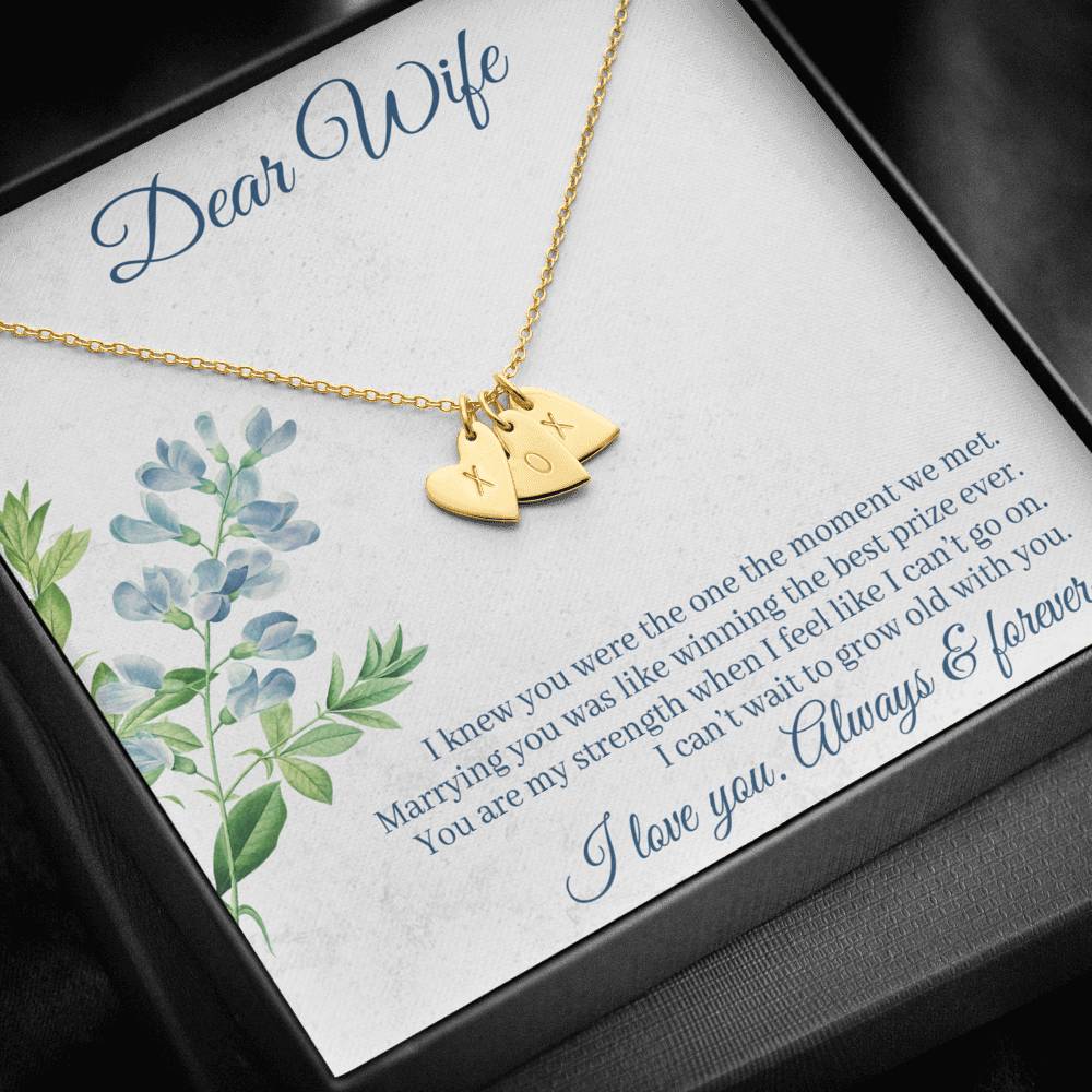 DEAR WIFE "THE ONE" CUSTOM NAME INITIALS ENGRAVING HEARTS NECKLACE GIFT SET - ON CLOUD NINE GIFTS