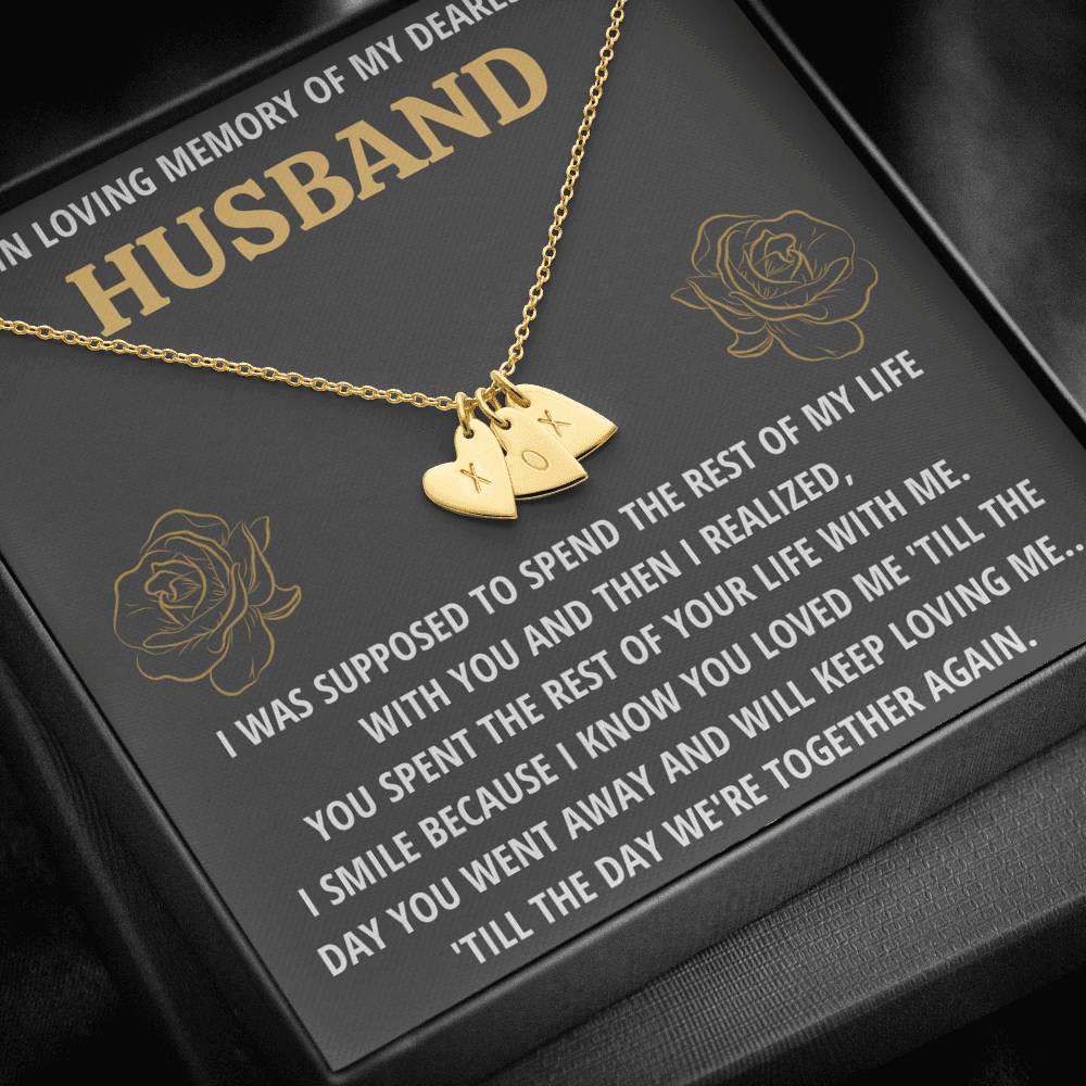 TO MY HUSBAND "LIFE - GOLDEN" REMEMBRANCE CUSTOM NAME INITIALS ENGRAVING HEARTS NECKLACE GIFT SET - ON CLOUD NINE GIFTS