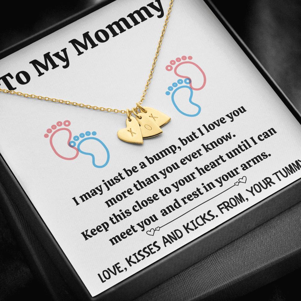 TO MY MOMMY "BABY FEET - WHITE" CUSTOM NAME INITIALS ENGRAVING HEARTS NECKLACE GIFT SET - ON CLOUD NINE GIFTS