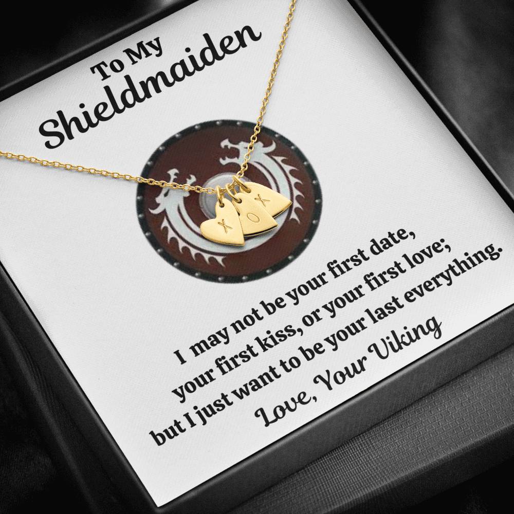 TO MY SHIELDMAIDEN "LAST EVERYTHING - RED" CUSTOM NAME INITIALS ENGRAVING HEARTS NECKLACE GIFT SET - ON CLOUD NINE GIFTS