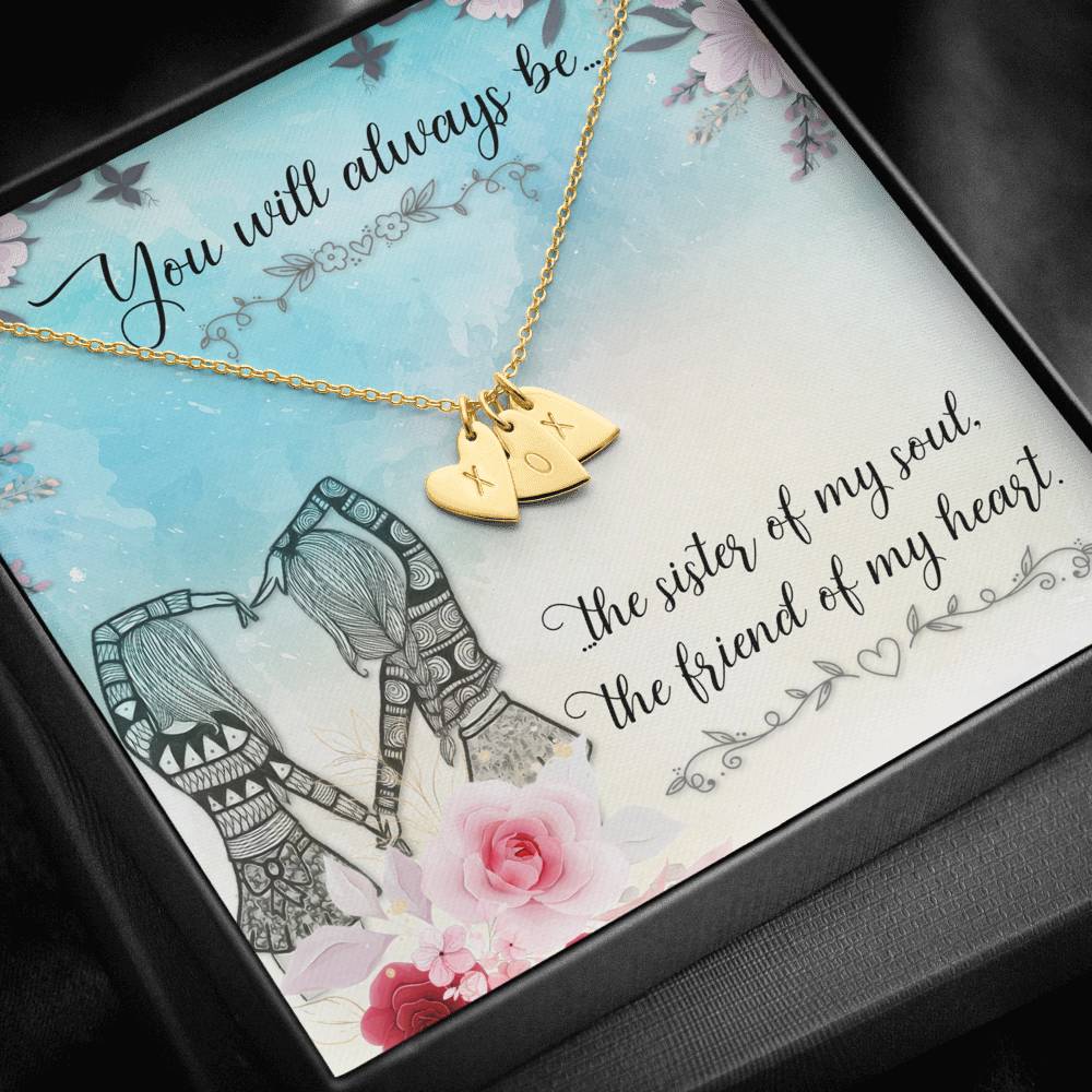 TO MY BEST FRIEND "SISTER OF MY SOUL" CUSTOM NAME INITIALS ENGRAVING HEARTS NECKLACE GIFT SET - ON CLOUD NINE GIFTS